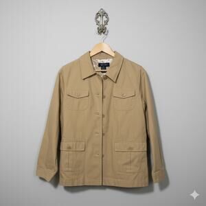 Denim & Co. · Small · Utility Jacket · Khaki with Floral-Print Interior